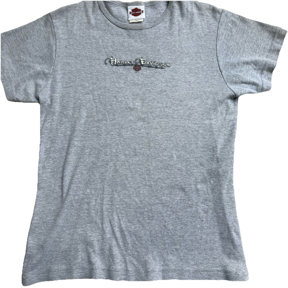 Women's Vtg Harley-Davidson 2XL Gray Short Sleeve Shirt High‎ Plains Clovis NM
